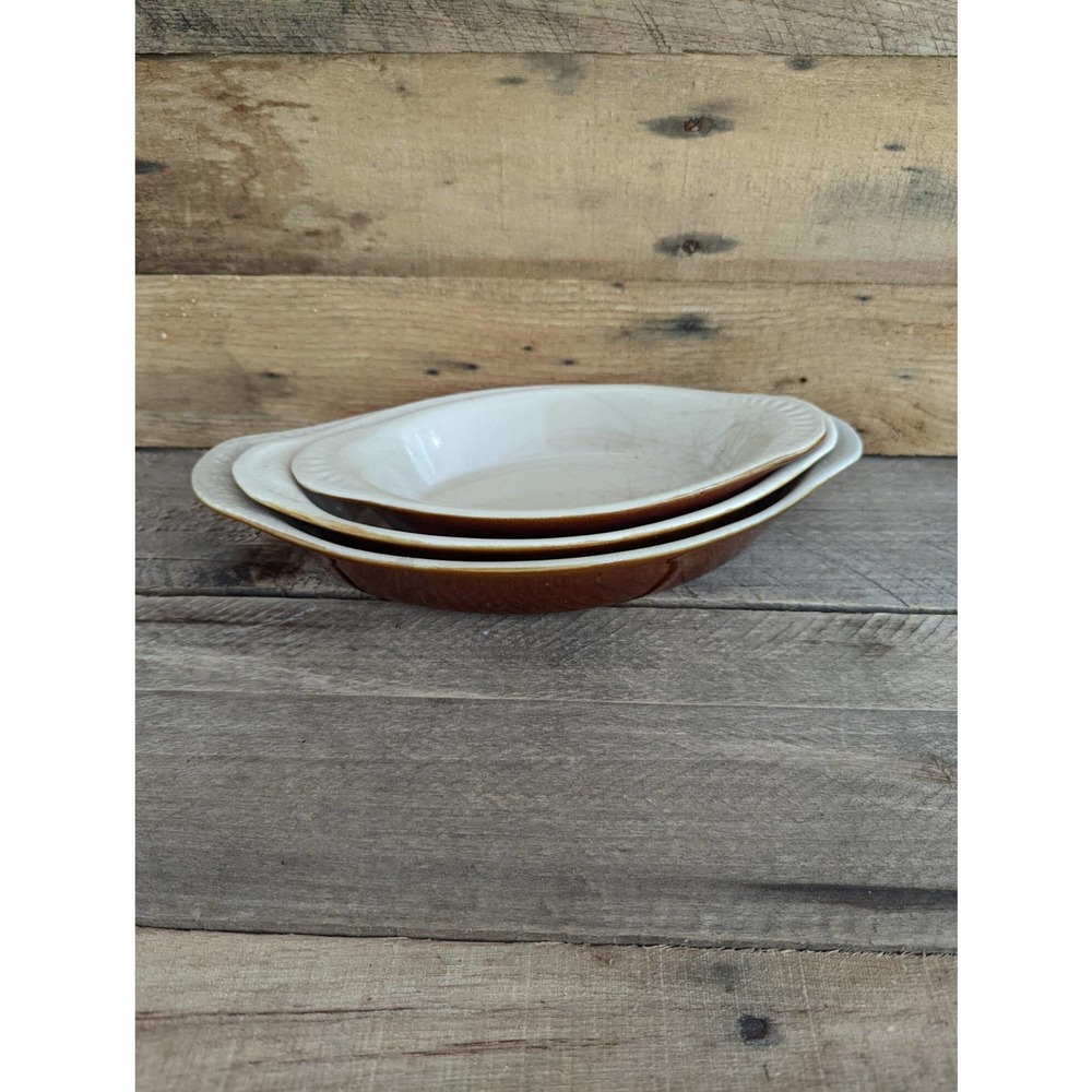 Vintage Set of Three Ceramic / Stoneware Au Gratin Dishes